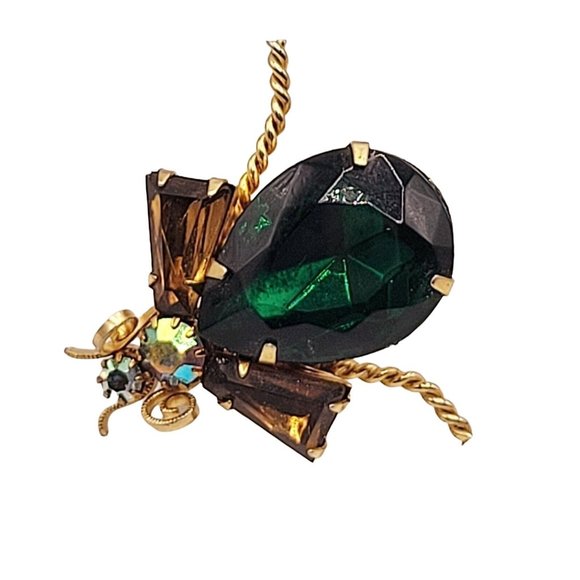 Glass Vintage Bug Fly Rhinestone Brooch Pin (A65) - Picture 1 of 4